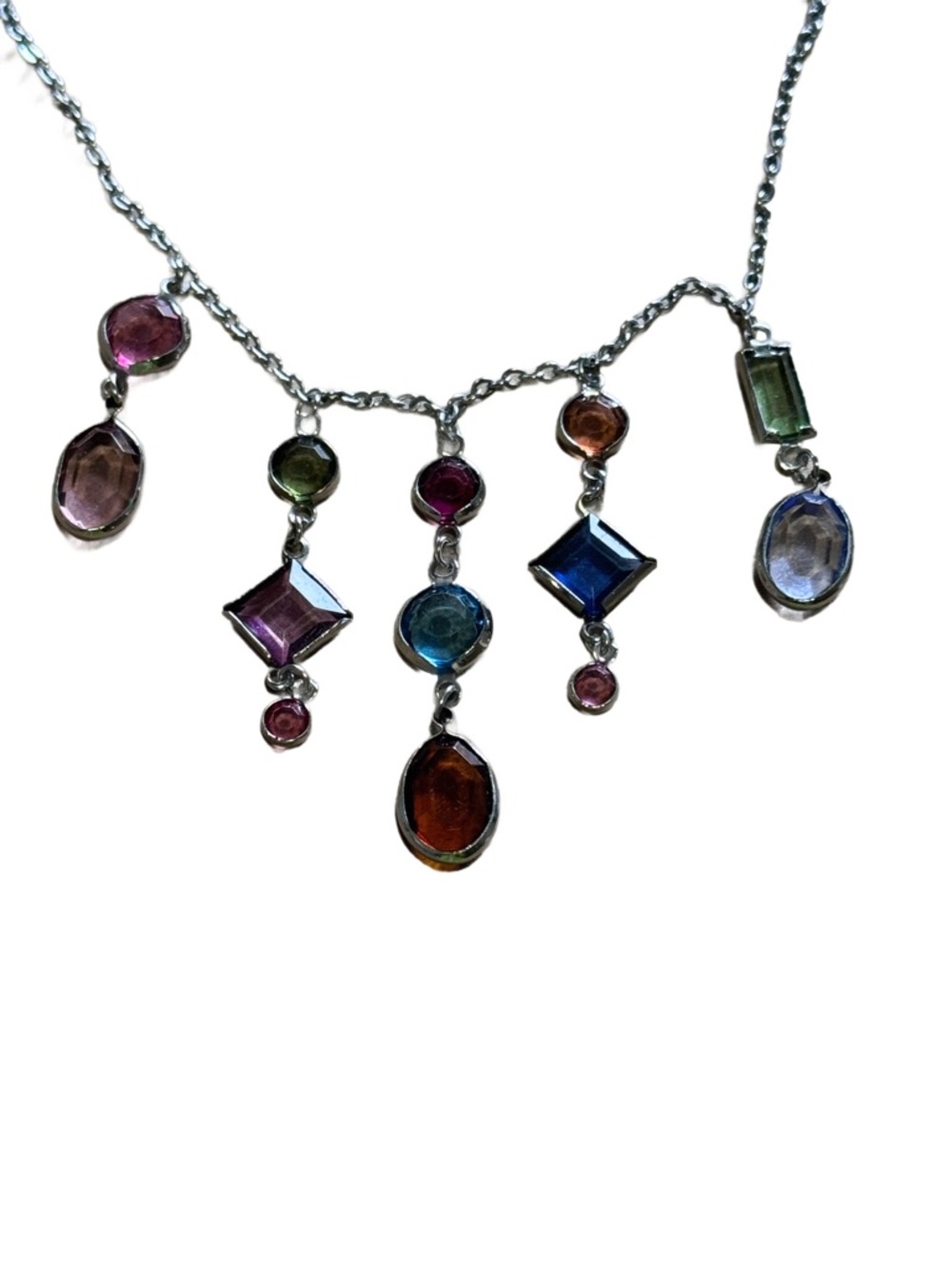 LIA SOPHIA Silver tone Dangle MultiColored Crystal necklace - Picture 2 of 6